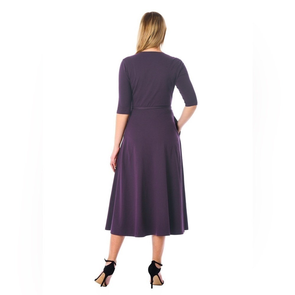 eShakti Purple Wrap Dress Casual Workwear Fall Chic Comfort Teacher Preppy - Picture 5 of 6